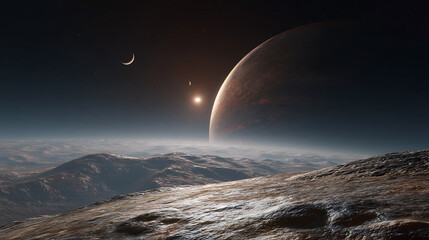 Fototapete - Explore the captivating realm of planets with ultra detail hd backgrounds that transport you to distant worlds, the scene reveals a panoramic view of a planetary system