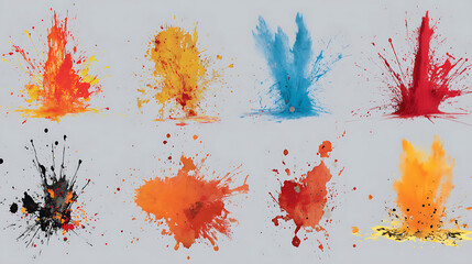Poster - Creative set of bright colored dry paint splatter explosions