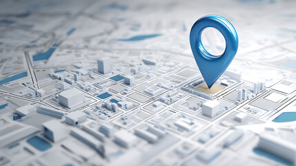 Poster - Stylized city map with blue pin highlighting a specific location for urban navigation and planning