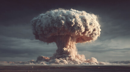 Aufkleber - Powerful blow of a nuclear explosion with a mushroom of smoke, world nuclear war 3, hydrogen bomb concept