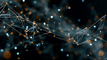 Poster - Minimalist wireframe structure with connections and glowing dots