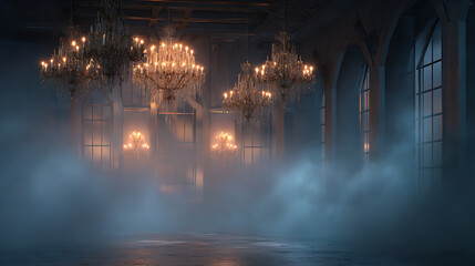 Aufkleber - Haunted house with large chandeliers background for mockup template