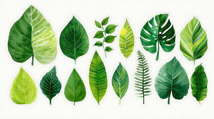 Aufkleber - Green leaves of different shapes and sizes isolated