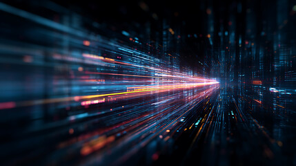Aufkleber - Futuristic data stream 3d illustration, data transfer technology, cyberpunk, big data and cybersecurity, cyberspace, blockchain transactions, abstract technological background