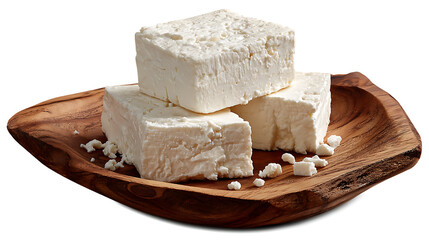 Poster - Feta cheese on a wooden plate isolated