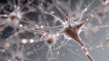 Poster - Exploring the intricate world of neurons, stunning 3d microbiology render of nerve cells background with ample copy space