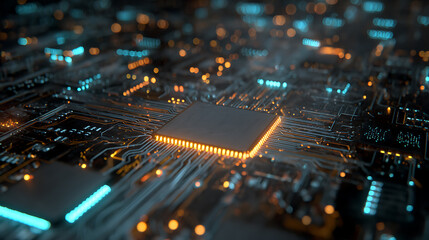 Fototapete - Digital mainboard chipset microprosessor digital technology futuristic ai intelligent network engineering core data curcuit abstract hardware integrate microship technology background