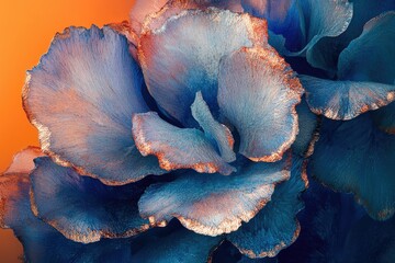 Wall Mural - Close-up of a metallic blue flower with copper edges, showcasing intricate textures and details.