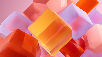 Poster - Minimal abstract modern clean wallpaper, polygonal shapes, pastel colors, orange and red, illustration for web design, banner, background or backdrop, high quality 4k 3d render
