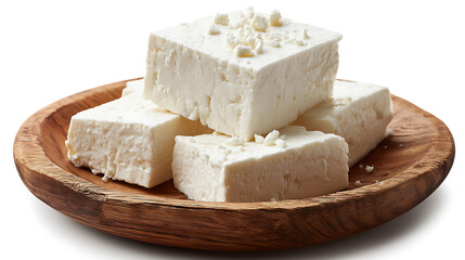 Poster - Feta cheese on a wooden plate isolated