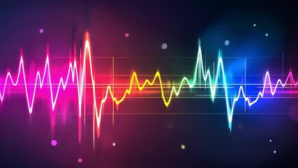 Poster - vibrant digital sound wave graphic in pink and purple hues, showcasing audio frequencies and rhythm 