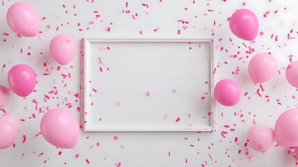 Aufkleber - White frame on white background with pink balloons and confetti
