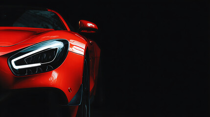Poster - Stylish red sport car on the black background banner with copy space
