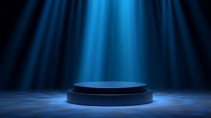 Poster - Podium with blue light rays background