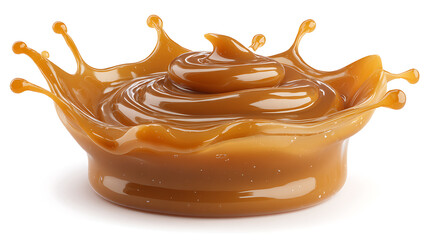 Poster - Liquid sweet melted caramel, delicious caramel sauce isolated on white