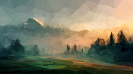Aufkleber - Low poly abstract landscape with blurred lines