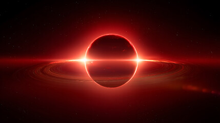Fototapete - Glowing epic red sun with light in space