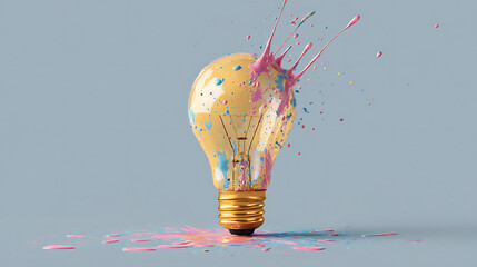 Aufkleber - Creative golden light bulb with splashes of pink and blue paint, creative idea, think differently, concept