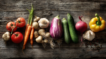 Poster - Vegetables on wooden background