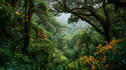 Poster - Tropical forest, tropical jungle, monteverde cloud forest, bright beautiful colors, view, colorful