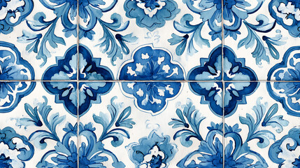 Poster - Pattern of azulejos tiles, watercolor illustration style
