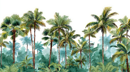 Aufkleber - Palm trees in a jungle forest, decorative watercolor painting, landscape