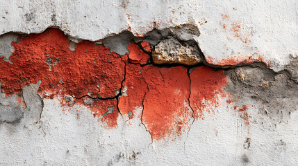 Poster - Old weathered cement wall with red paint peeling off, cracks, and a copy space image