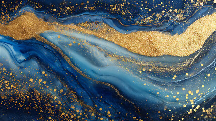 Aufkleber - Luxury background, captivating blend of gold and deep blue, creating an abstract design, liquid art, fusion of rich colors and glittering textures, sophistication and modern elegance
