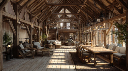 Poster - Interior design of a barn, wooden structure, home decor