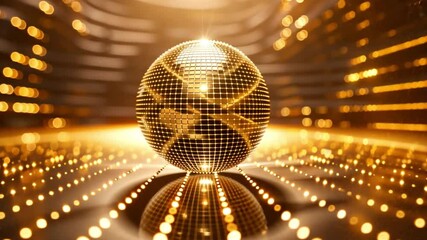 Poster - shimmering golden disco ball reflects festive lights, creating dazzling atmosphere filled with spark