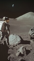 Wall Mural - Lunar explorer on the desolate moon's surface.
