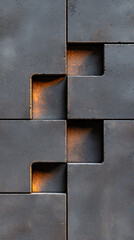 Poster - gray concrete block wall with geometric cutouts and warm backlighting