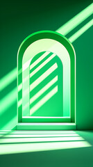 Poster - Green Archway with Sunlight Rays in Minimalist Room