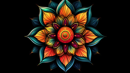 Wall Mural - Vibrant fractal flower mandala in cosmic colors. [Fractal Myths] | Celestial Sequence | divine pattern. Illustration