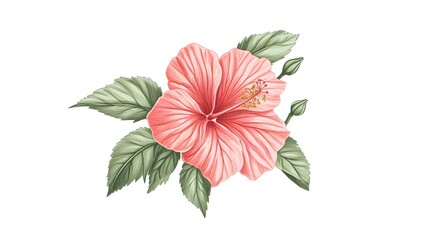 Poster - Delicate illustration of a vibrant pink hibiscus flower.