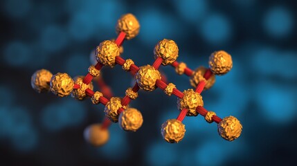 Poster - Complex molecular structure illustration in golden and crimson hues.