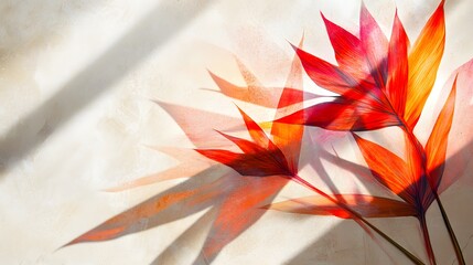 Poster - Colorful tropical leaf shadows on a light background.