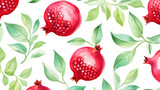 Elegant Seamless Pattern of Red Pomegranate and Green Leaves for Stylish Designs