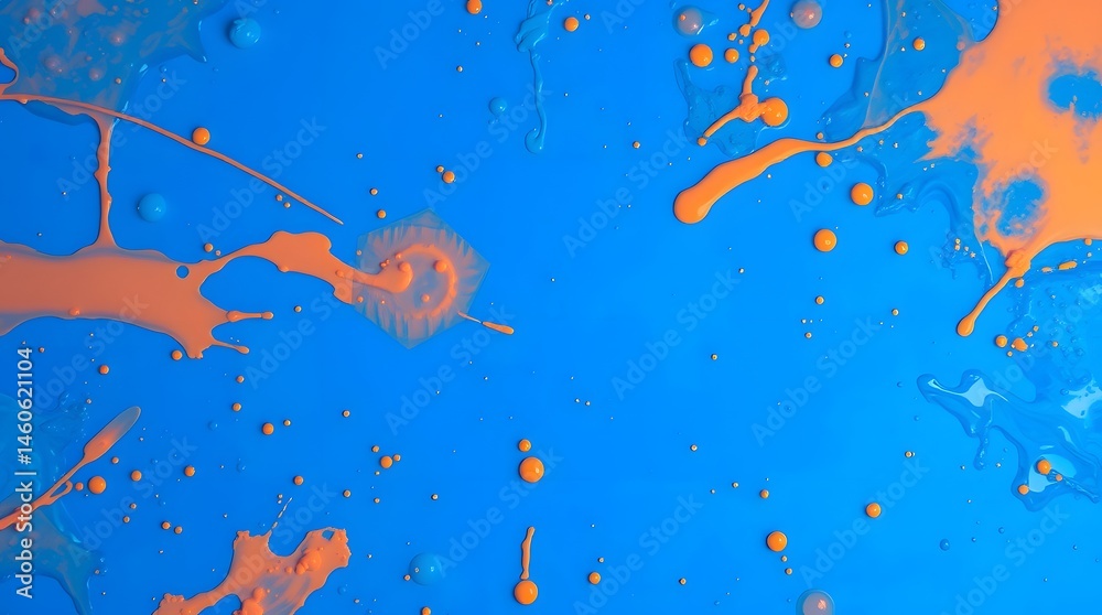 Abstract paint splash background, vibrant blue and orange color palette ...