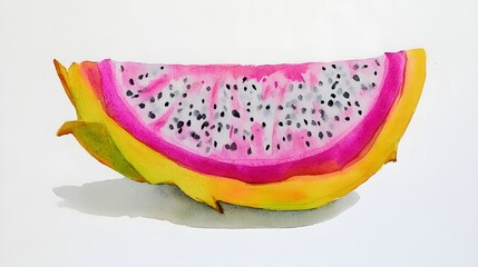 Poster - Vibrant watercolor painting of a dragon fruit slice.