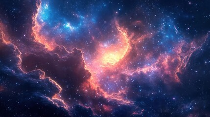 Wall Mural - A beautiful view of space with stars and clouds.