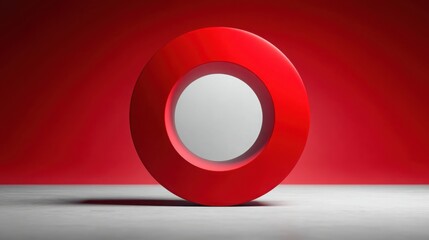 Poster - Vibrant red object placed on a wooden table creating a striking contrast with the natural background elements