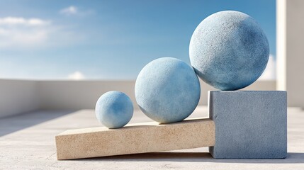 Poster - Three delicate blue eggs resting on a block illustrating balance in capital flow and financial liquidity concepts