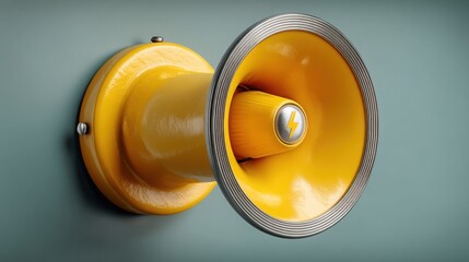 Poster - Eye-catching yellow and silver object representing a low-volume alert concept signifying attention and notification