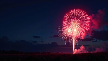 Wall Mural - Vibrant firework explosion bursts in the night sky , holiday, colors, shining
