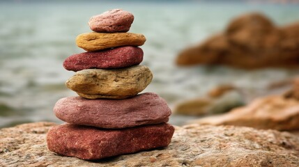 Poster - stack of rocks on a rock demonstrating mindfulness and economic presence with awareness in a natural