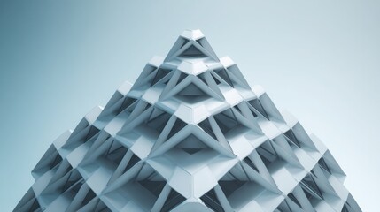 Poster - Minimalist pyramid constructed from white cubes symbolizing structure and balance in market trade and economic design