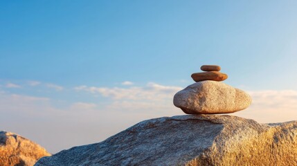 Poster - A stack of rocks symbolizing market zen and mindful awareness in a natural and serene setting