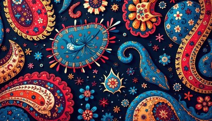 Wall Mural - bold, abstract paisley print with contrasting color accents , stylish, bright