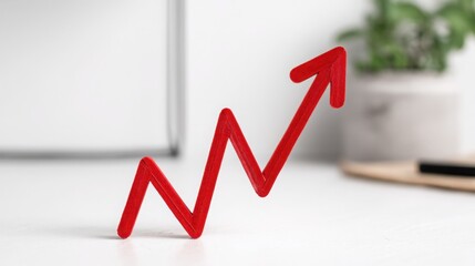 Poster - Minimalist growth pulse icon featuring a red arrow on a white table to illustrate rhythmic capital rise concept